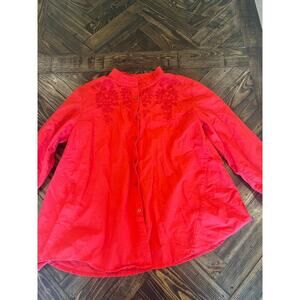 Linen Cotton Blend Embroidered Top Women XL Colorful Cruise Resort Lagenlook